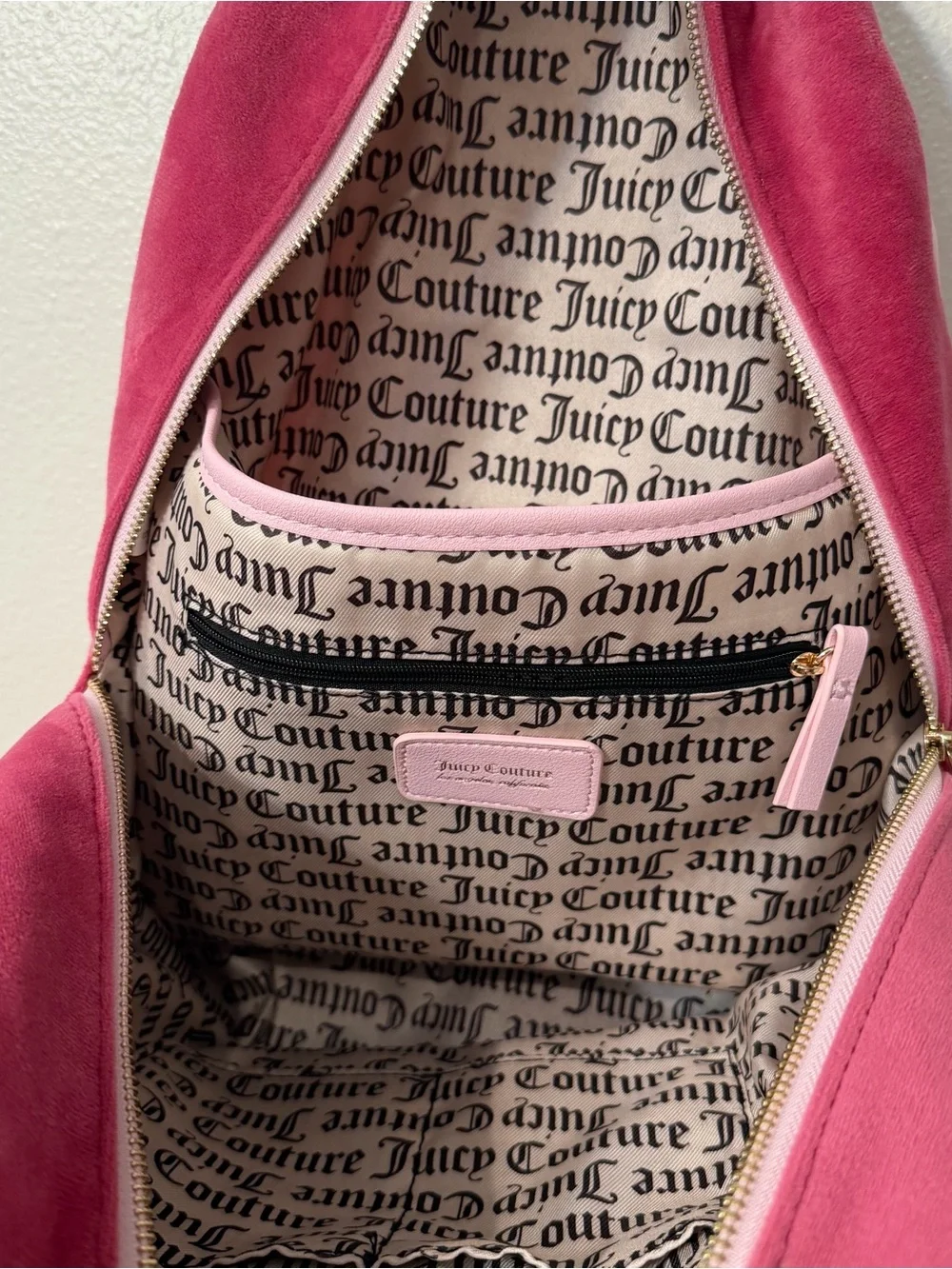 Juicy Couture Royal Pink Velour Backpack Rhinestone Crown Heart Charm Y2K